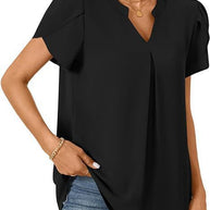Damen Bluse mit eleganter V-Ausschnitt-Detail und leichten Puffärmeln WW