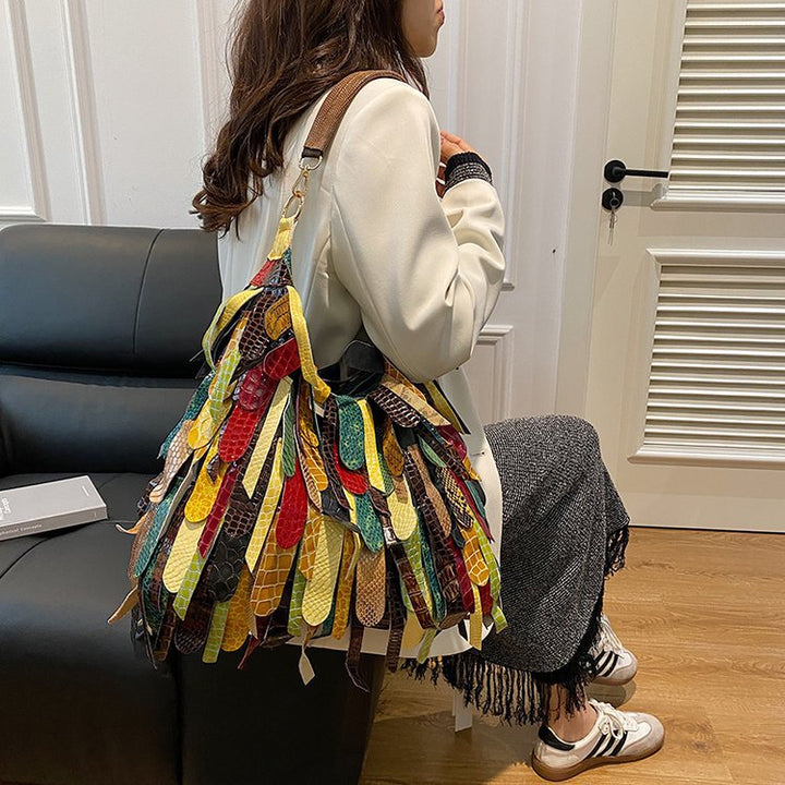 Damen Bunte Fransen Hobo Tasche W&W Mode
