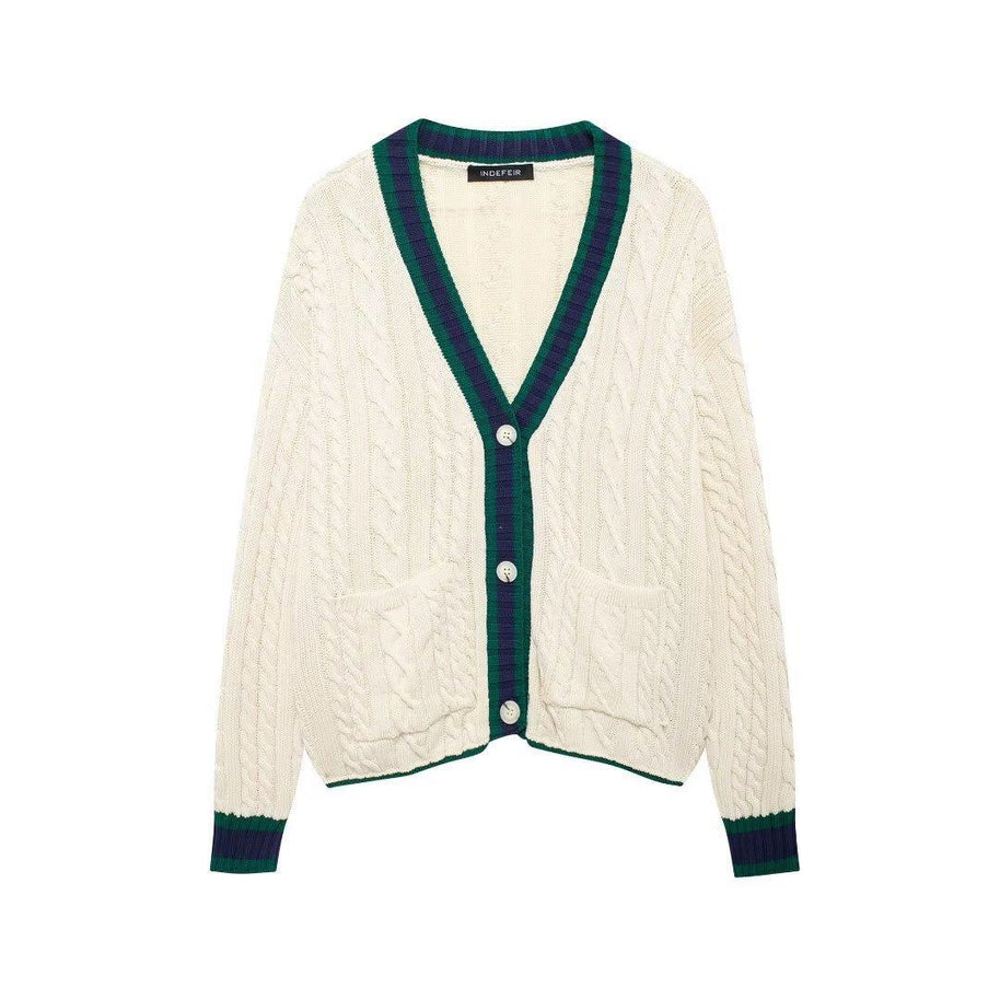 Damen Strickjacke mit V-Ausschnitt und dekorativen Kabelmustern WW