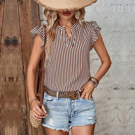 Damen Bluse mit Rüschendetails und Gestreiftem Muster WW