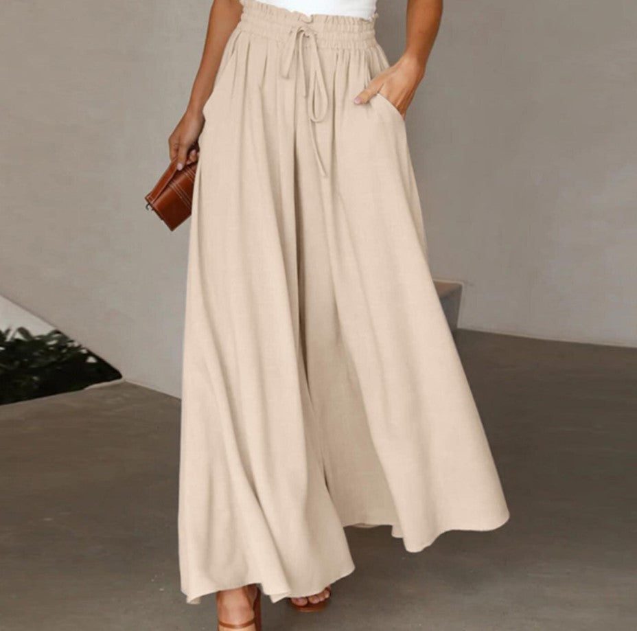 Damen Elegante und luftige weite Hose mit Gummizug und Taschen WW