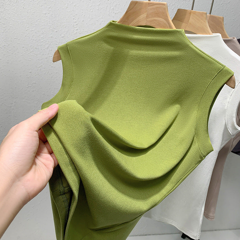 Damen ärmelloses Oberteil mit elegantem hohen Kragen und fließendem Material WW
