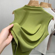 Damen ärmelloses Oberteil mit elegantem hohen Kragen und fließendem Material WW