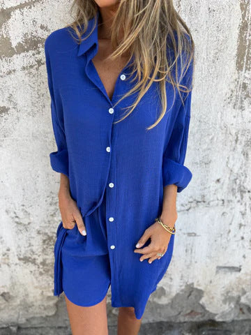 Damen lässiges Hemd-Outfit mit Shorts im Übergröße Design W&W Mode