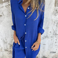 Damen lässiges Hemd-Outfit mit Shorts im Übergröße Design WW