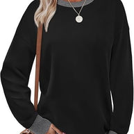Damen Bequemer Pullover mit Kontrastbündchen WW