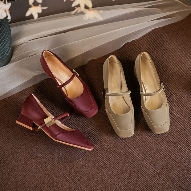 Dame Quadrat-Zehentrenner Mary Jane Pumps mit Blockabsatz WW