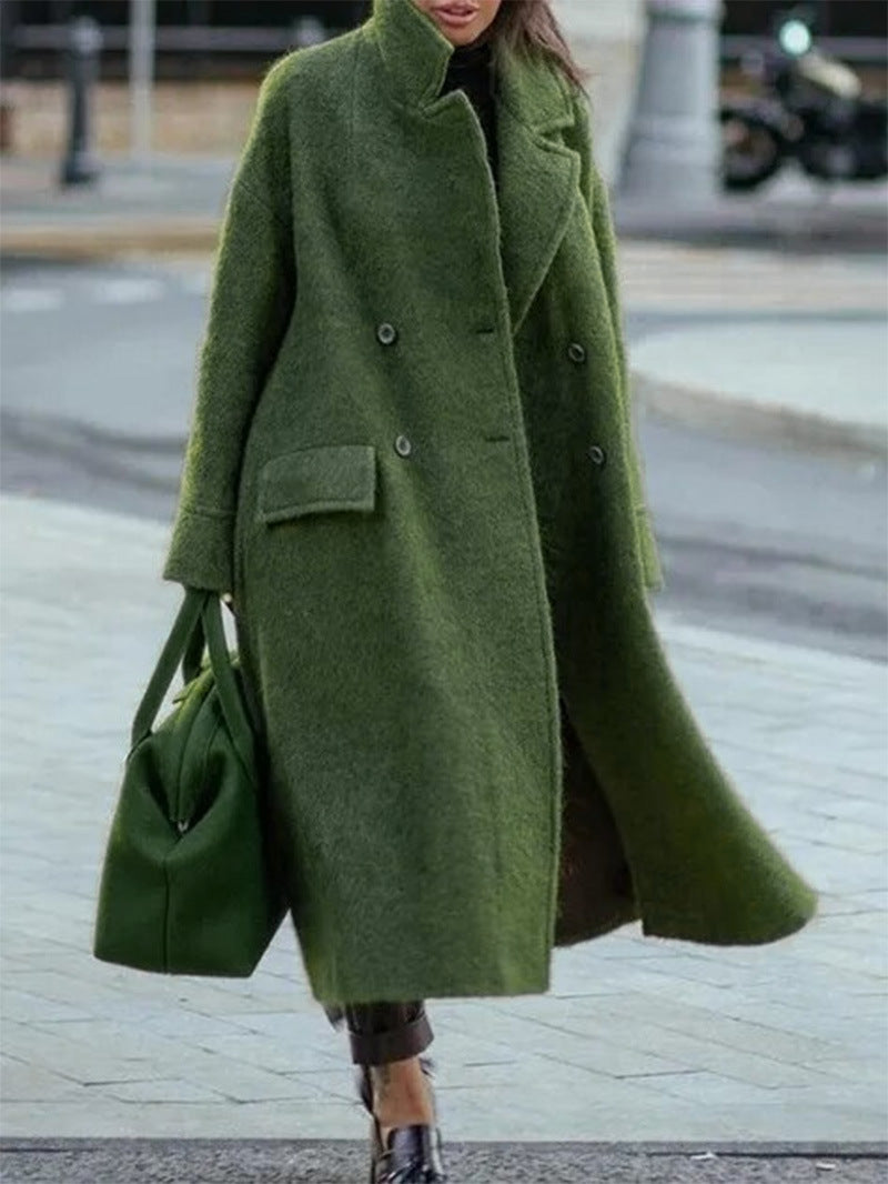 Damen Oversized Wollmantel mit doppelter Knopfleiste und Stehkragen WW