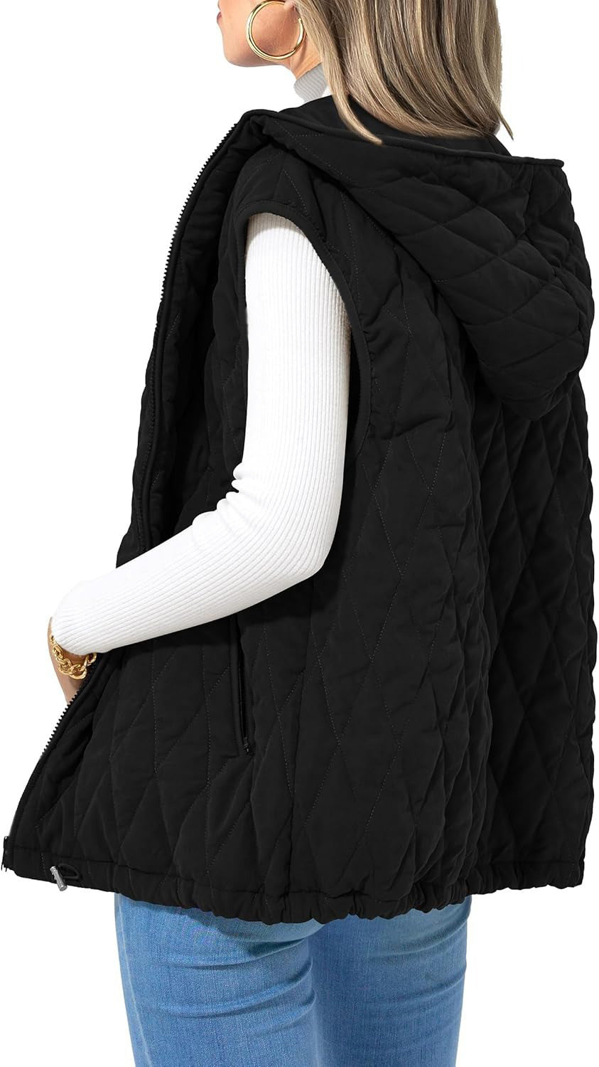 Damen gesteppte Hoodie-Weste mit praktischen Taschen WW
