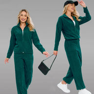 Damen sportliches Fleece-Set mit hohem Kragen und weitem Bein WW