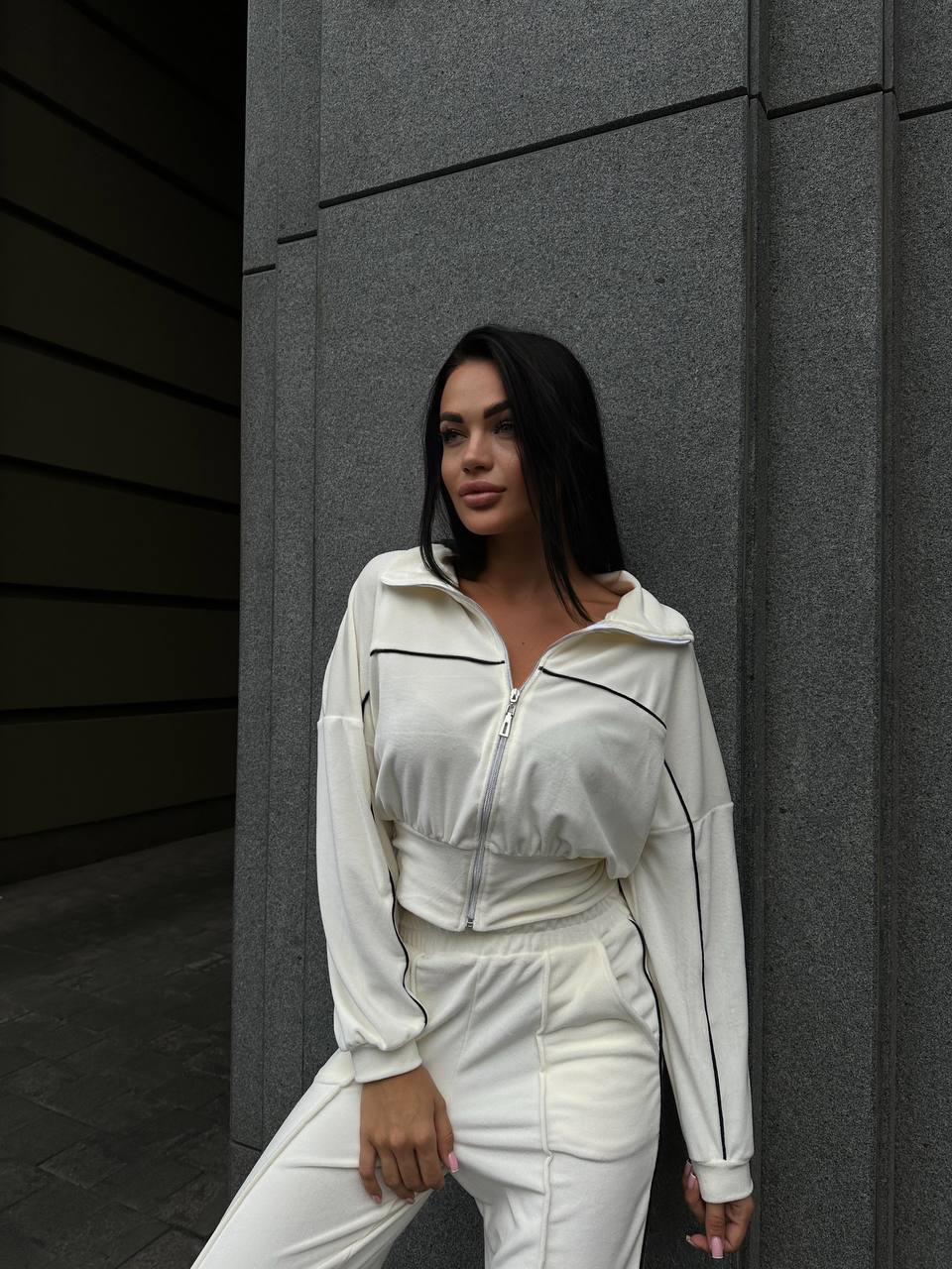 Damen Sportlicher Cropped Fleece-Trainingsanzug WW