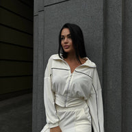 Damen Sportlicher Cropped Fleece-Trainingsanzug WW