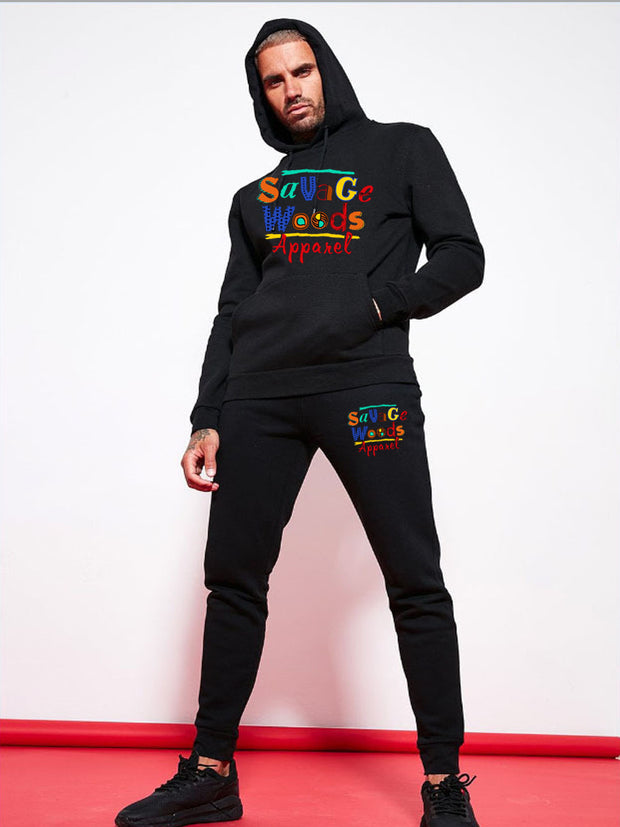 Damen sportliches Hoodie- und Jogginghose-Set mit buntem Schriftzug WW