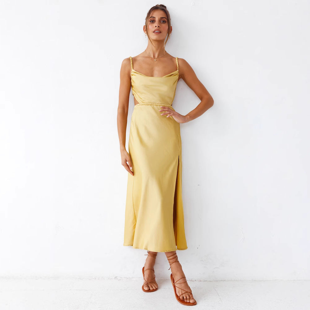 Damen Satin-Midikleid mit raffinierten Rüschendetails und elegantem Tragekomfort W&W Mode