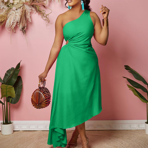 Damen asymmetrisches Wickelkleid mit einem Schulterdesign WW