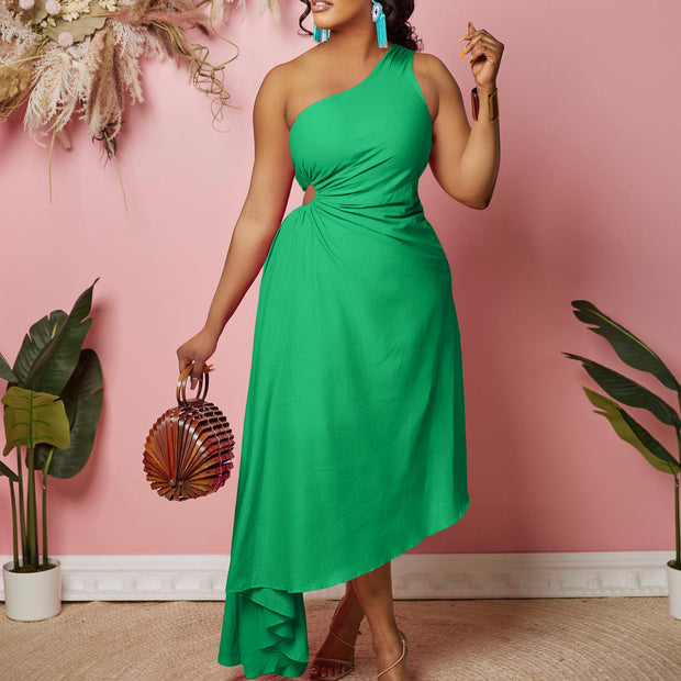 Damen asymmetrisches Wickelkleid mit einem Schulterdesign WW