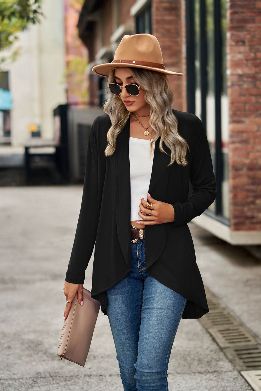 Damen Strickjacke mit asymmetrischem Saum und lässigem Schnitt WW