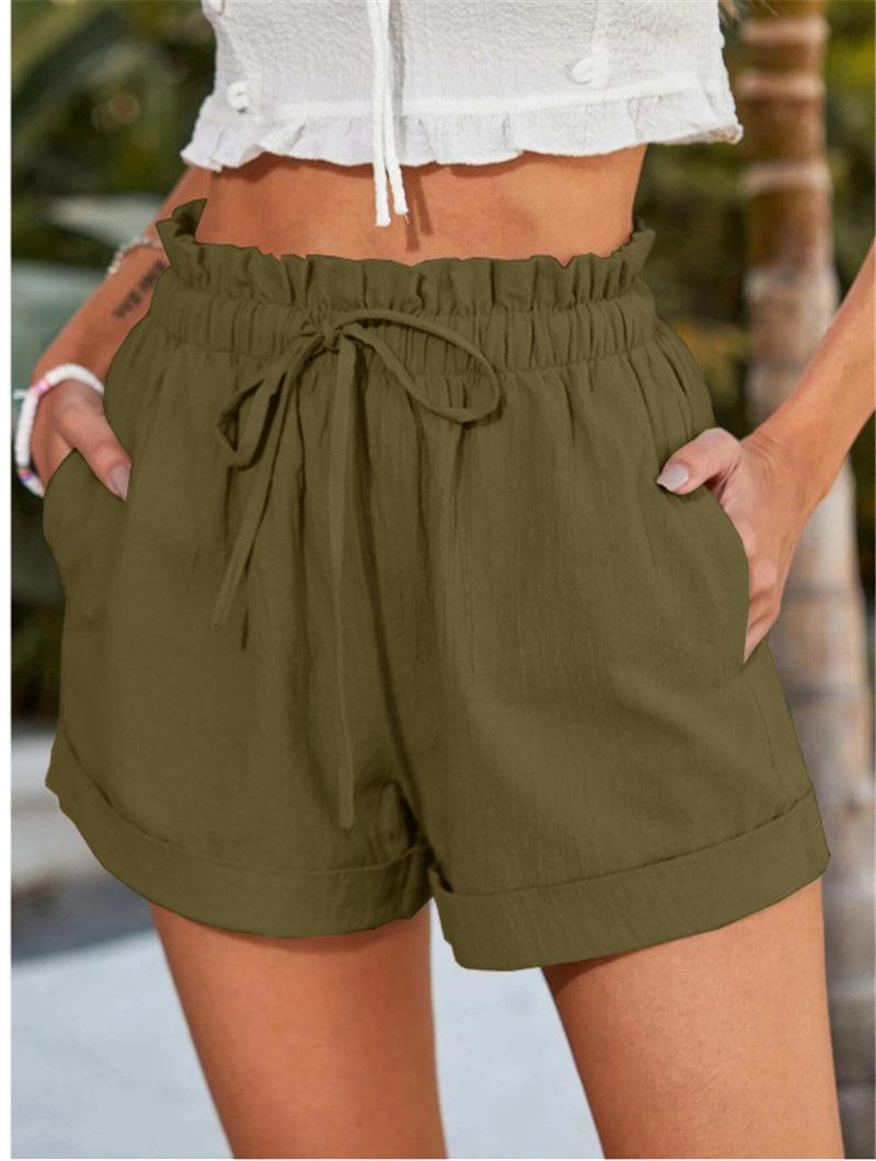 Damen elegante Stoffshorts mit hohem Bund und seitlichen Eingrifftaschen WW