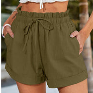 Damen elegante Stoffshorts mit hohem Bund und seitlichen Eingrifftaschen WW