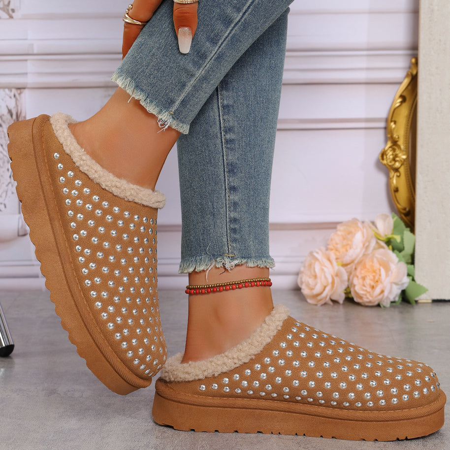 Damen Hausschuhe mit Glitzerakzenten und kuscheligem Innenfutter WW