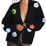 Damen Strickjacke mit Blumenapplikationen WW