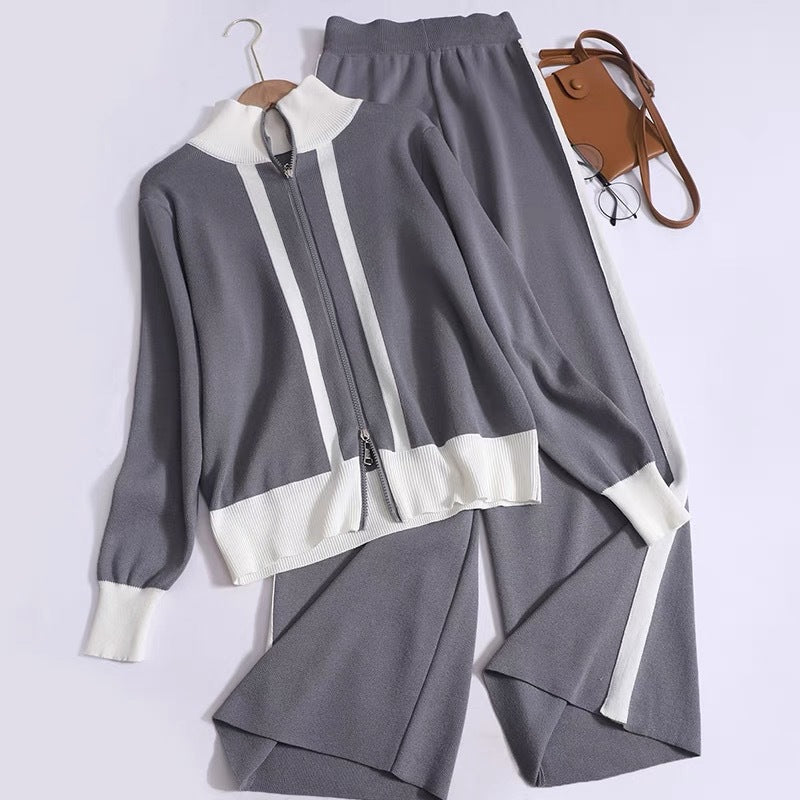 Damen Sportliches Strickensemble mit Reißverschluss WW