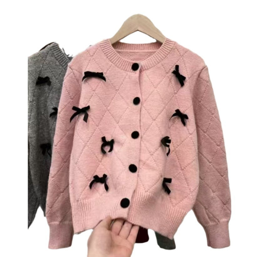 Damen Strickjacke mit dekorativen Schleifen WW