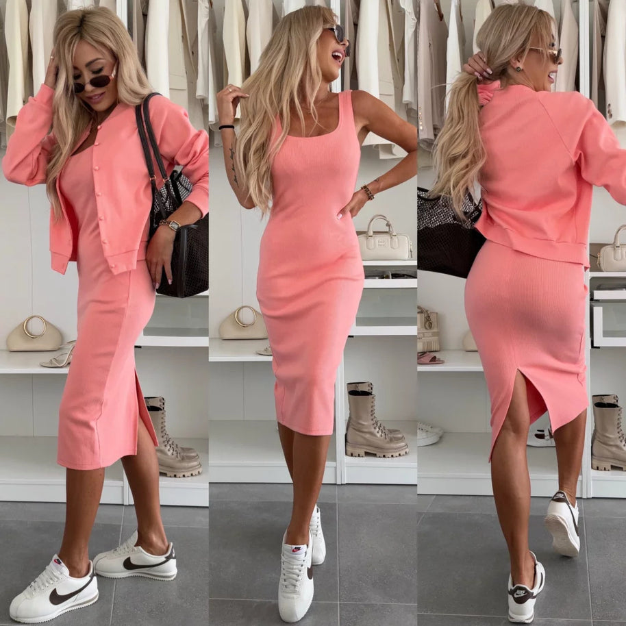 Damen sportliches Kleid mit passender Baumwolljacke WW
