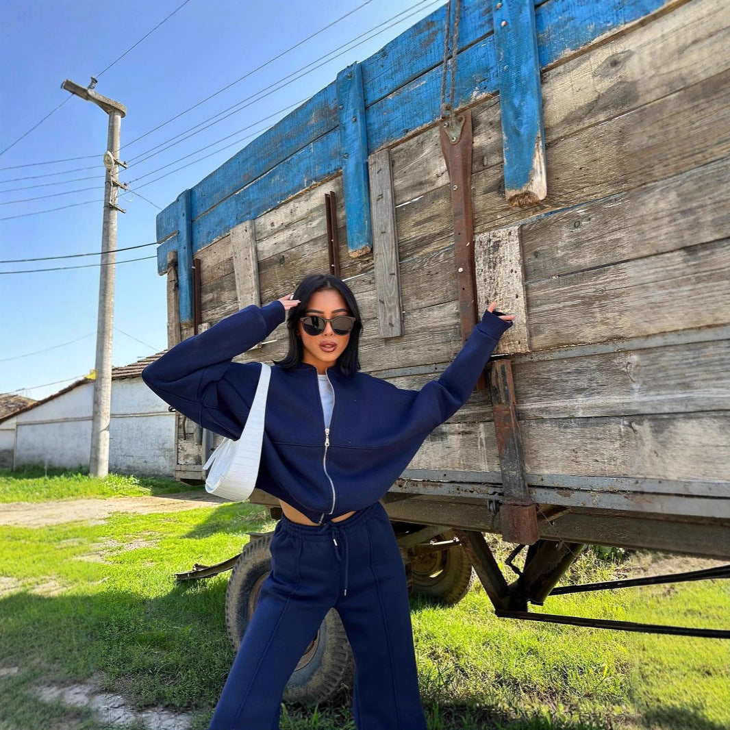 Damen Sportliche Oversize Trainingsjacke und Hose Set WW