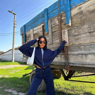 Damen Sportliche Oversize Trainingsjacke und Hose Set WW