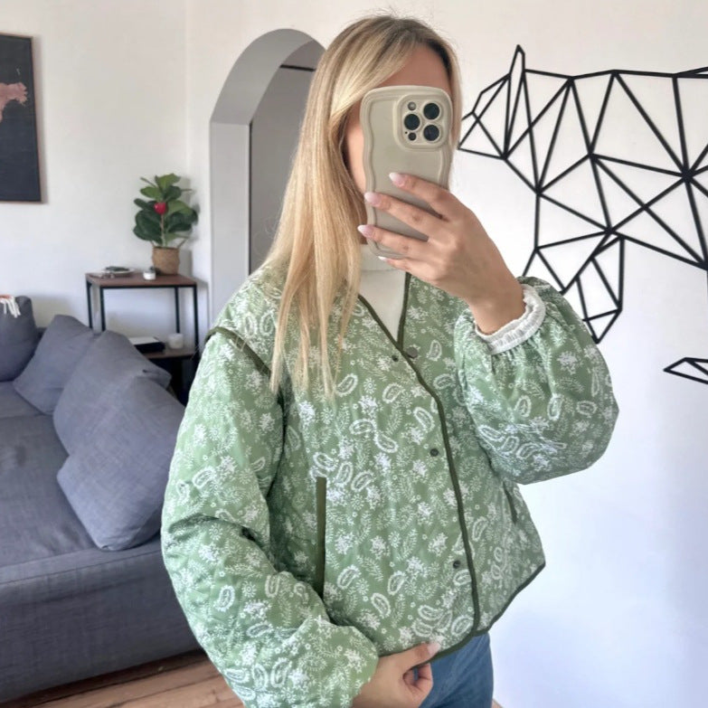 Damen gesteppte Jacke mit floralem Design und praktischen Taschen WW