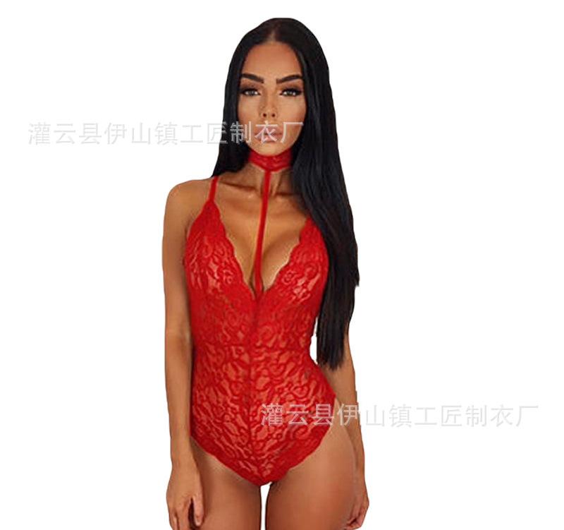 Damen Spitzen-Bodysuit mit verführerischem Ausschnitt und Choker WW