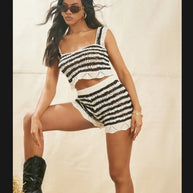 Damen Strick-Crop-Top mit passendem Shorts-Set WW