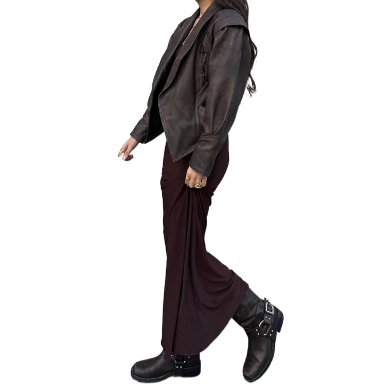 Damen Biker-Lederjacke mit elastischem Bund WW