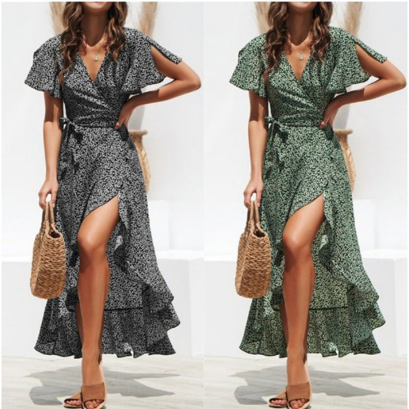 Damen Wickelkleid mit fließendem Schnitt und Volantdetail WW