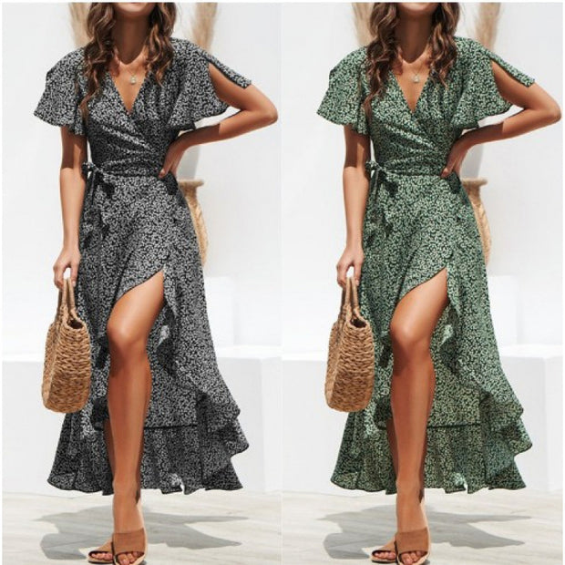 Damen Wickelkleid mit fließendem Schnitt und Volantdetail WW