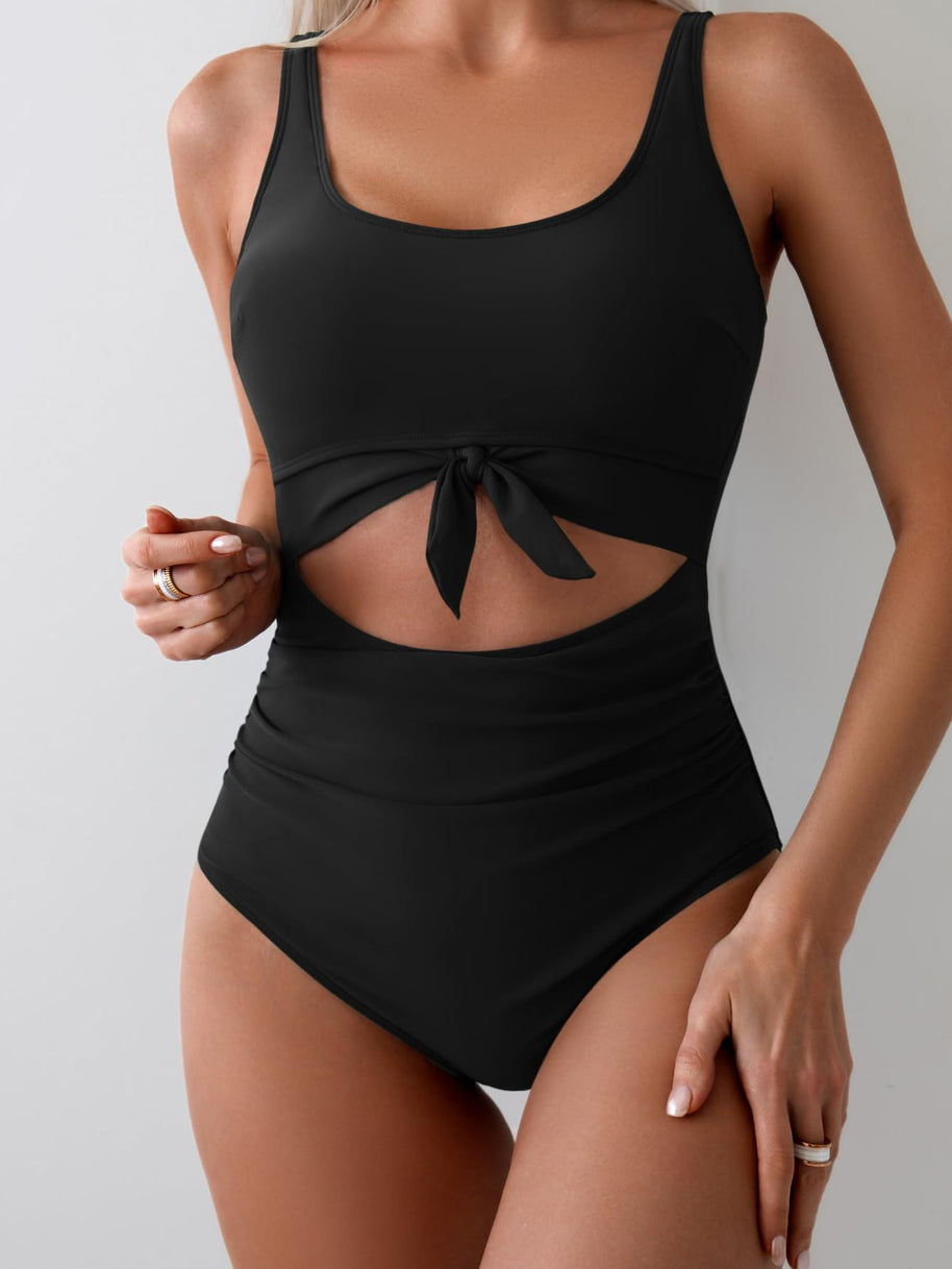 Damen Badeanzug mit hohem Schnitt und Knotendetail WW