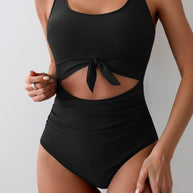 Damen Badeanzug mit hohem Schnitt und Knotendetail WW