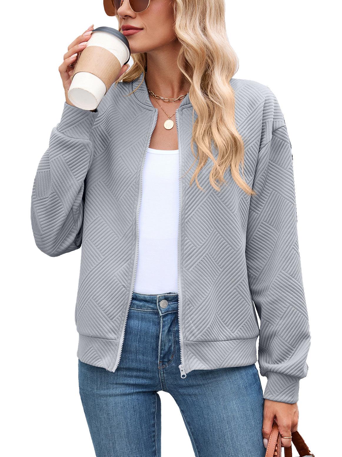 Damen Sportliche Bomberjacke mit strukturiertem Design WW