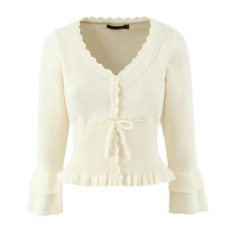 Damen Strickjacke mit Rüschendetails und tailliertem Schnitt WW