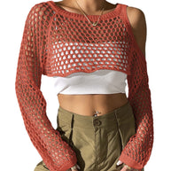 Damen lässiger Netzpullover mit offenen Schultern und weitem Schnitt WW