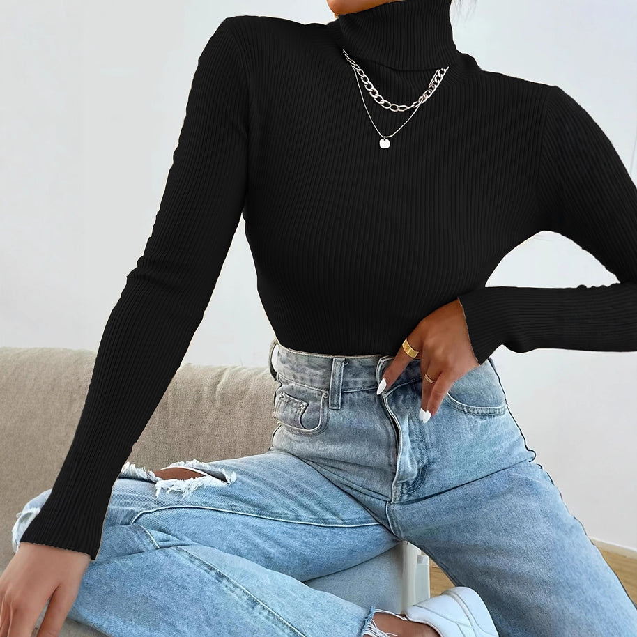 Damen Rollkragenpullover mit modernem Rippdesign WW