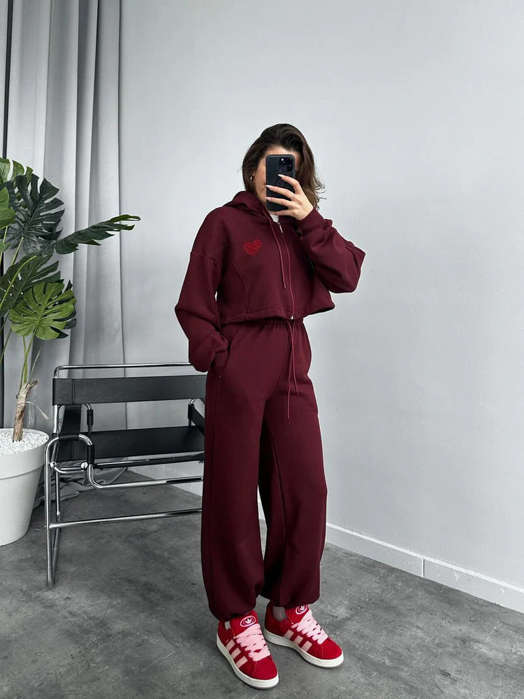 Damen Sportliches Crop-Top und weite Hose Set WW