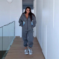 Damen Sportlicher Fleece-Jumpsuit mit hohem Kragen und trendiger Silhouette WW
