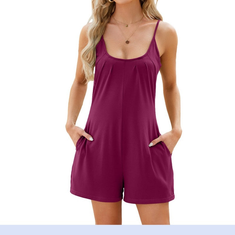 Damen Sommerlicher Jumpsuit mit verstellbaren Trägern und tiefem Ausschnitt WW