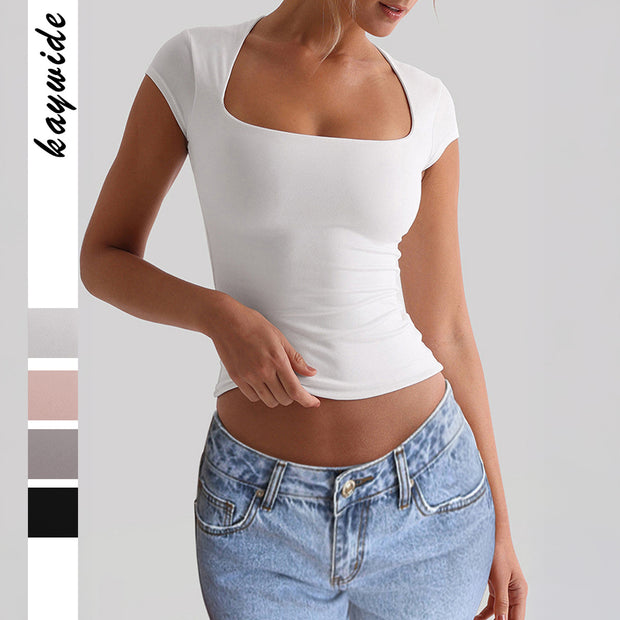 Damen figurbetontes Oberteil mit tiefem Quadrat-Ausschnitt WW