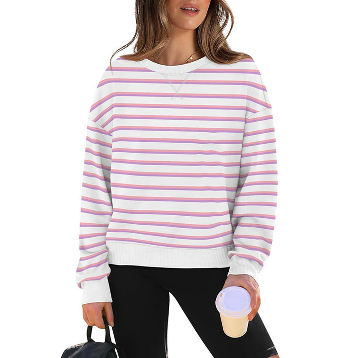 Damen lässiger Sweatshirt mit modernem Streifenmuster und Rundhalsausschnitt W&W Mode