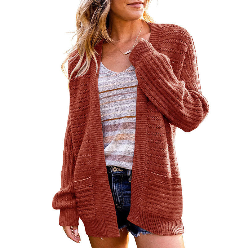 Damen Strickjacke mit tiefem V-Ausschnitt und strukturiertem Design WW