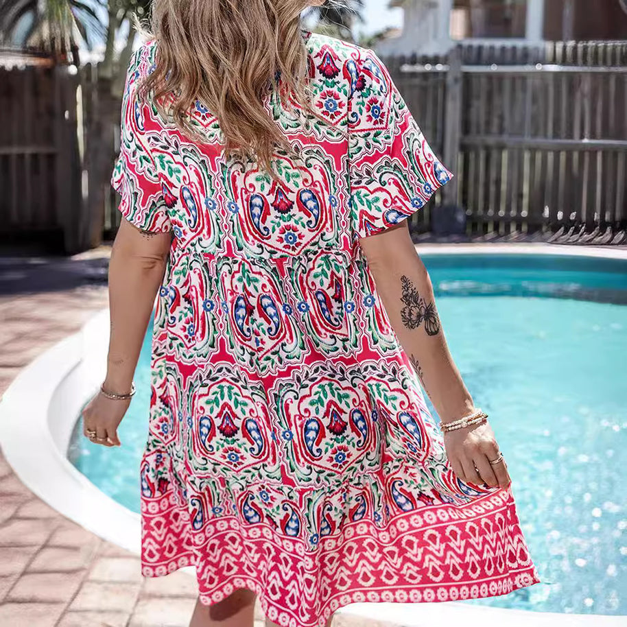 Damen Baumwollkleid mit boho-inspiriertem Muster WW