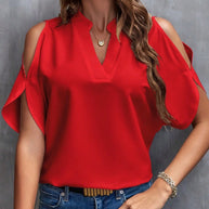 Damen Blusenshirt mit Cut-Out-Ärmeln und modischem Stehkragen WW